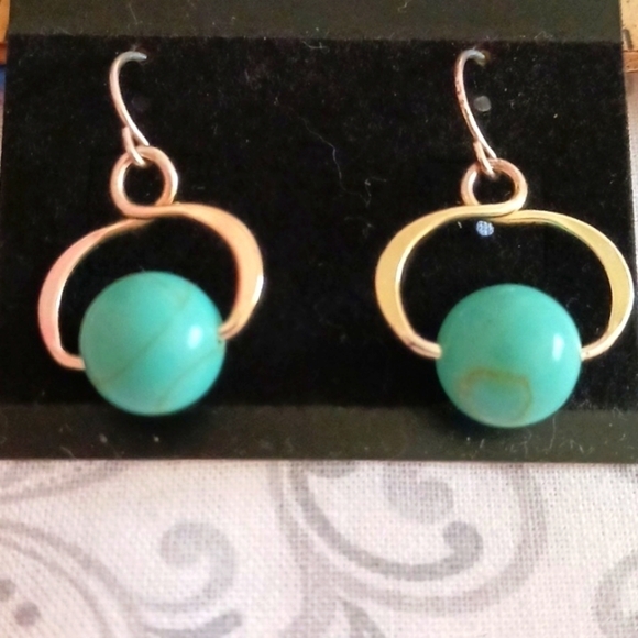 Silver and Gold Tone and Turquoise Earrings - Picture 8 of 8